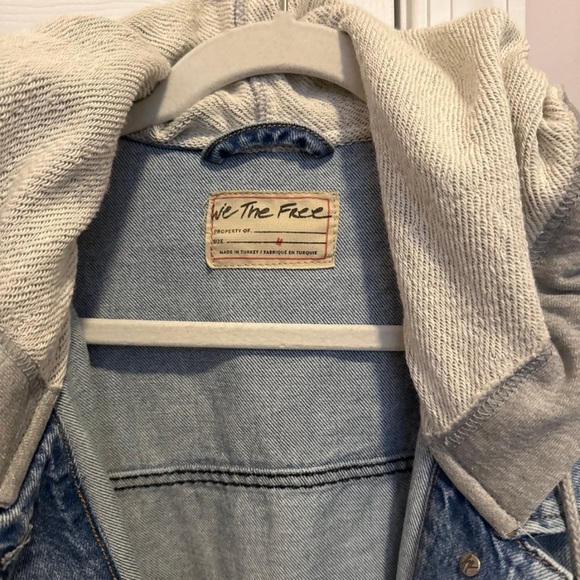Free People Blue Jean Jacket with Gray Hood - Picture 3 of 5